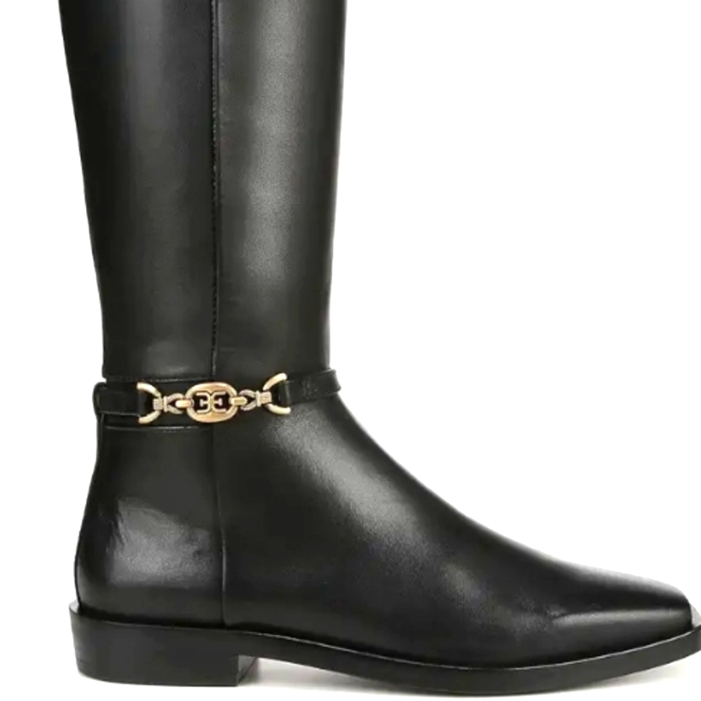 Sam Edelman Clive Black Black Leather Square Toe Tall Boot 7 1/2 M
